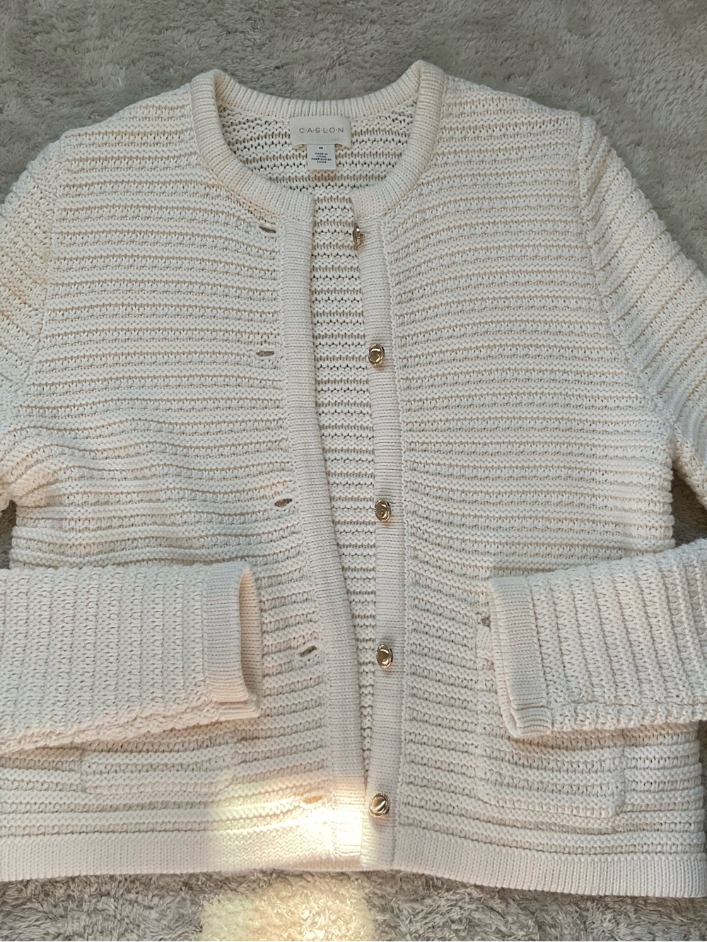 Caslon Cream Textured Knit Cardigan with Gold Buttons